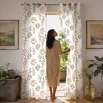Urban Space Printed Sheer Curtains for Door 7 feet, 35-40% Light Filtering Textured Decorative Curtain with Eyelets and TieBack for Living Room, Set of 2 Curtains (Door - 7 ft, Classic Floral)
