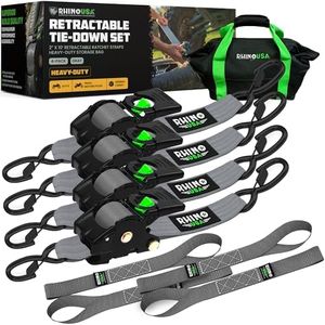 Rhino USA Retractable Ratchet Straps (4-Pack) - 2in x 10ft, 3,033lb, Gray