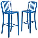 Flash Furniture Commercial Grade 2 Pack 30" High Blue Metal Indoor-Outdoor Barstool with Vertical Slat Back