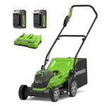 Greenworks G24X2LM36K4X Cordless Lawnmower for Lawns up to 420m², 36cm Cutting Width, 40L Bag PLUS Two of 2x24V(48V equivalent) 4Ah Batteries & Twin Charger, 3 Year Guarantee