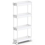 SPACEKEEPER Slim Rolling Storage Cart 4 Tier Bathroom Organizer Mobile Shelving Unit Utility Cart Tower Rack for Kitchen Laundry Narrow Places, White