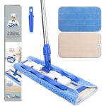 MR.SIGA Professional Microfibre Mop for Hardwood, Laminate, Tile Floor Cleaning, Stainless Steel Telescopic Handle - 3 Reusable Microfibre Cloths and 1 Dirt Removal Scrubber included