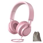 JevZoise Kids Headphones with Mic,Lightweight On Ear Headset(Pink)