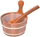 Sauna Bucket and Ladle, Handmade Cedar Wooden Hot Tub Barrel Sauna Natural Sauna Spa Accessory Bath Accessories Supplies - 4L