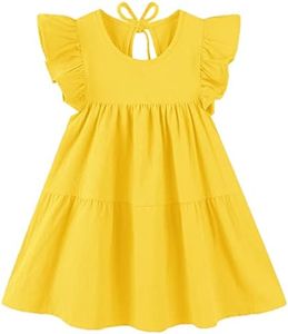 RJXDLT Toddler Dress Baby Girls Cotton Linen Ruffle Sleeve Tiered Swing Casual Summer Boho Dresses, Yellow, 3T