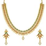 Peora Traditional Gold Tone Faux Ruby Emerald Pearl Cz Stone Necklace Earring Set For Women Girls