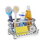 HapiRm Kitchen Sink Organiser, Stainless Steel Sink Tidy with Removable Drip Tray, 4 in 1 Kitchen Sink Caddy for Dish Brush, Sponge Holder for Kitchen Sink, Silver