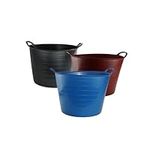 3PC 42L 42 Litre Large Robust Flexi Tub Set - Mixed Assorted Colours - Multi Purpose Flexible Rubber Storage Container Buckets…