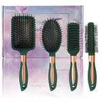 4 Pcs Hair Brush Set,Anti Static Massage Oval Comb,Detangling Brush Round Hair Brush Vent Hair Brush,Flexible Soft Pin Bristles for Long Thick Curly Wavy Dry Damaged Hair