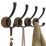 Wood Hooks for Hanging Coats - 4 Pack Coat Hooks Wall Mounted, Wooden Wall Hooks for Hanging Hats, Keys, Towels, Robe, Purse, Rustic Hooks for Decorative Livingroom, Bathroom, Bedroom, Cloakroom