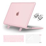 MOSISO Compatible with MacBook Pro 13 inch Case M2 2024-2016 A2338 M1 A2251 A2289 A2159 A1989 A1708 A1706, Heavy Duty Plastic Hard Case with Kickstand&Keyboard Skin&Screen Film&Type C, Pink