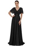 Ever-Pretty Women's Formal Dresses Short Sleeve V-Neck A Line Empire Waist Black 18