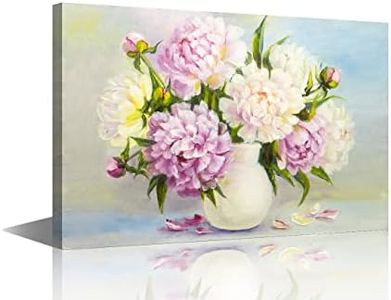 TISHIRON Canvas Wall Art Painting,Modern Peony Pink Flowers Nordic Decorative Artwork Oil Painting Print for Bedroom Kitchen Living Room Home Decor Framed Ready to Hang (20 x 30cm)