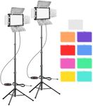 Upgraded 2 Packs LED Video Light, EMART Dimmable Studio Lights With Barndoor and 9 Color Filters, 5500K 66 LED Photography Lighting for Table Top Photo Video Streaming Shooting