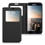 kwmobile Flip Case Compatible with Samsung Galaxy S7 - PU Leather Book Style Wallet Cover with Window - Black