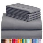 LuxClub 6 PC California King Sheet Set, Breathable Luxury Bed Sheets, Deep Pockets 18" Wrinkle Free Cooling Sheets Machine Washable Hotel Bedding Silky Soft - Light Grey Cal King