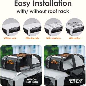 Rymopuey Waterproof Car Roof Bag, 15 Cubic Ft – No Rack Needed, Orange