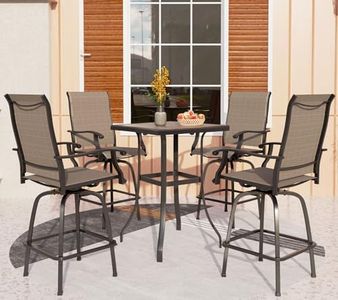 PHI VILLA 5 PCS Outdoor Bar Set with Patio Swivel Bar Stools, Patio Bar Table and Chairs Set, Patio Bar Furniture Set with Brown Textilene Fabric for Balcony & Outside