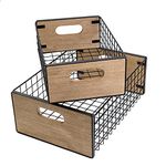 [ Extra Large ] TIEYIPIN Nesting Countertop Baskets, Metal Wire Storage Basket with Wooden Handles, Storage Organizer Bin for Kitchen Cabinets, Bathroom, Pantry, Garage, Laundry Room, Set of 2