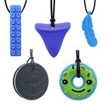 GNAWRISHING Chew Necklaces for Sensory Kids 5 Pcs Blue Sensory Chewy Toys for Autism Girls and Boys, ADHD Toddler, Adult