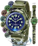 Juboos Kids Watch Analog with 7 Colorful Night Lights Boys Girls Waterproof Soft Strap Kids Time Teaching Quartz Wristwatch for Ages 5-18 (Camouflage Green)