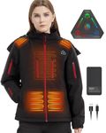 FERNIDA Women Heated Jacket, Softshell Heating Jacket with 7.4V Battery Packs, Electric Heated Coat for Outdoor Warm Hiking Skiing Walking Climbing, 6 Heated Zones, L