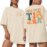 MOUSYA in My Tia Era Shirt Womens Oversized Auntie Shirt Funny Cool Auntie Era T-Shirt New Tia Gift Tee, Apricot, XX-Large