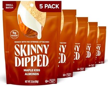 SkinnyDipped Maple Kiss Almonds, Healthy Snack, Plant Protein, Gluten Free, 3.5 oz Resealable Bags, Pack of 5, Seasonal Flavor