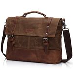 Waxed Canvas 15.6" Laptop Messenger Bag for Men Vintage Leather Business Briefcase Shoulder Bags Brown