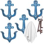 XINGYAN Vintage Rustic Cast Iron Nautical Sea Anchor Design Wall Hooks,Home Coat Rack,Decorative Wall Mounted Antique Shabby Chic Metal Bathroom Towel,Coat Hooks,Hanger,Screws Inside (Blue[4pcs])