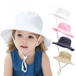 YANWANG Baby Kids Adjustable Bucket Sun Hat, UPF 50+ Sun Protection Beach Cap for Toddler Boys Girls(White,1-3Years)