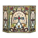 Chloe Victorian 3pcs 44x28 Ruby, Tiffany-Glass Folding Fireplace Screen, One Size/44 x 28