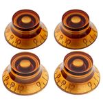 Musiclily Pro Metric Size 18 Splines Bell Top Hat Control Knobs for Asia Import Guitar Bass Split Shaft Pots, Amber (Set of 4)