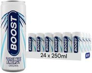 Boost Energy Drink Sugar Free Original - 24 Pack Drinks with Caffeine, Taurine and Vitamin B | Carbonated Energy Drinks | Gluten Free Vegan Low Calorie Zero Sugar Fizzy Drinks | 24x250ml