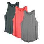 icyzone Women's Racerback Workout Tank Tops - Athletic Yoga Tops, Running Exercise Gym Shirts (Pack of 3) (S, Black Melange/Charcoal/Coral)