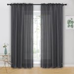 Hiasan Grey Curtains for Living Room Voile Curtain for Bedroom Net Curtains for Window Sheer Curtains With Tiebacks 55 X 72 Inch drop 2 Panels Rod Pocket Top