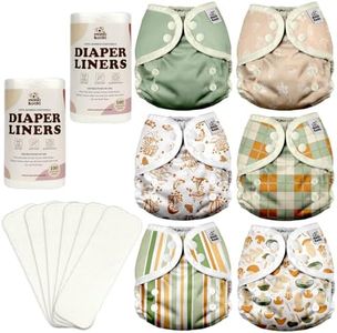 Mama Koala Reusable Adjustable Cloth Diaper Covers Size M, with 6pcs 5-Layer Bumboo(No Microfiber) Inserts, and 2 Rolls Natural Liners