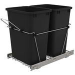 Rev-A-Shelf Double Pullout Trash Can for Under Kitchen Cabinets 35 Qt 12 Gal Garbage Recyling Bin on Full Extension Slides, Black, RV-18KD-18C S