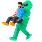 Rafalacy Inflatable Alien Costume for Adult Green Alien Holding Human Costume Funny Halloween Blow up Costume Space Fancy Dress(Adult) (Alien-01)