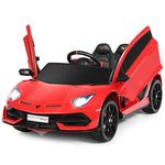 GYMAX Kids Ride on Car, 12V Children Electric Vehicle with Remote Control, MP3/ USB/TF, Spring Suspension & Safety Belt, Battery Powered Licensed Lamborghini Toy Car for 3 Years Old+ Boys Girls (Red)