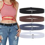 WHIPPY 4 Pack Invisible Elastic Belt for Women Men Adjustable Ladies No Show Belt Flat Metal Buckle Belt for Jeans Trousers Dresses