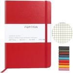 foroxin Grid Journal Bullet Notebook - Red Leather Cover, 8.3 x 5.7Inch, 160 Pages, 100gsm Paper, Hardcover with Inner Pocket, Elastic Closure and Ribbon Bookmark, Great for Women and Men