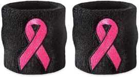 Suddora Ribbon Sweat Wristband - Breast Cancer Awareness Sport Athletic Sweatband (Pair)