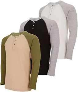 DARESAY 3 Pack: Thermal Shirts for Men- Henley & Crew Long Sleeve Shirts for Men – Mens Long Sleeve Shirts