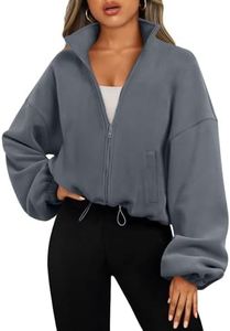 AUTOMET Womens Fleece Jackets Zip Up Oversized Cropped Sweatshirts