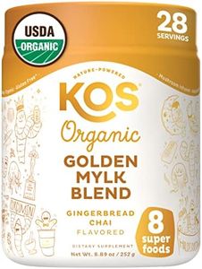 KOS Golden Mylk with Tumeric and Ginger, Organic Superfood Latte Powder, Adaptogen Mushroom Blend - Coffee Creamer, Dessert & Smoothie - Caffeine Free, Vegan, Dairy-Free, Gingerbread Chai, 28 Servings