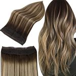 Full Shine Invisible Secret Wire Hair Extensions 12 Inch Balayage Color 2 Dark Brown Roots Fading to 3 and 27 one Piece Human Hair 70 Gram Layered Clip in Hair Extensions Human Hair