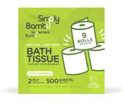 Simply Bambu 100% Bamboo Toilet Paper, 9 Rolls, 2 ply, Organic, 500 Sheets, Plastic-Free, Hypoallergenic, Tree Free Eco Friendly Toilet Paper