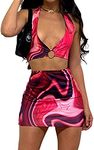 Loalirando Women Sexy Dress Set Sleeveless Backless V-Neck Crop Tops+ Pencil Mini Skirt Bandage Bodycon Streetwear (Purple Red, L)