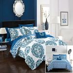 Chic Home Barcelona 8 Piece Reversible Comforter Set, King, Blue, 8